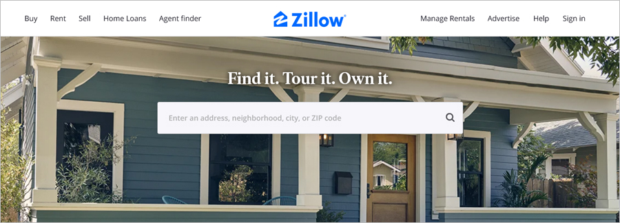 Zillow's home page