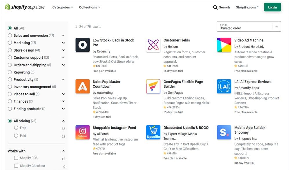 Shopify app store