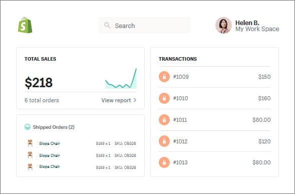 Shopify dashboard