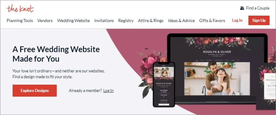 The Knot wedding website builder
