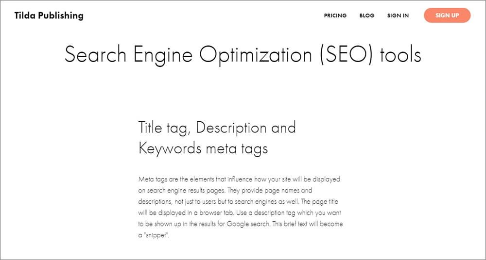 Tilda – Powerful SEO features at favorable prices