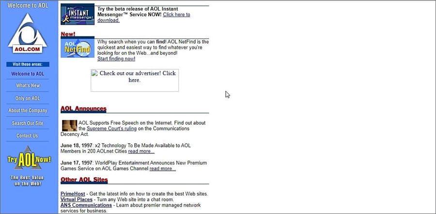 Early AOL Homepage circa 1997 Early AOL Homepage circa 1997