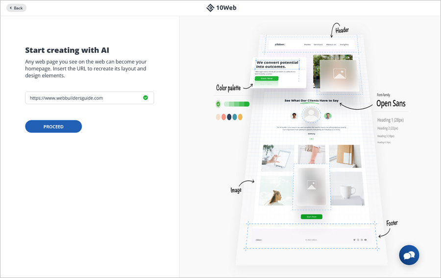 10Web - will create a new website based on an example 10Web - will create a new website based on an example