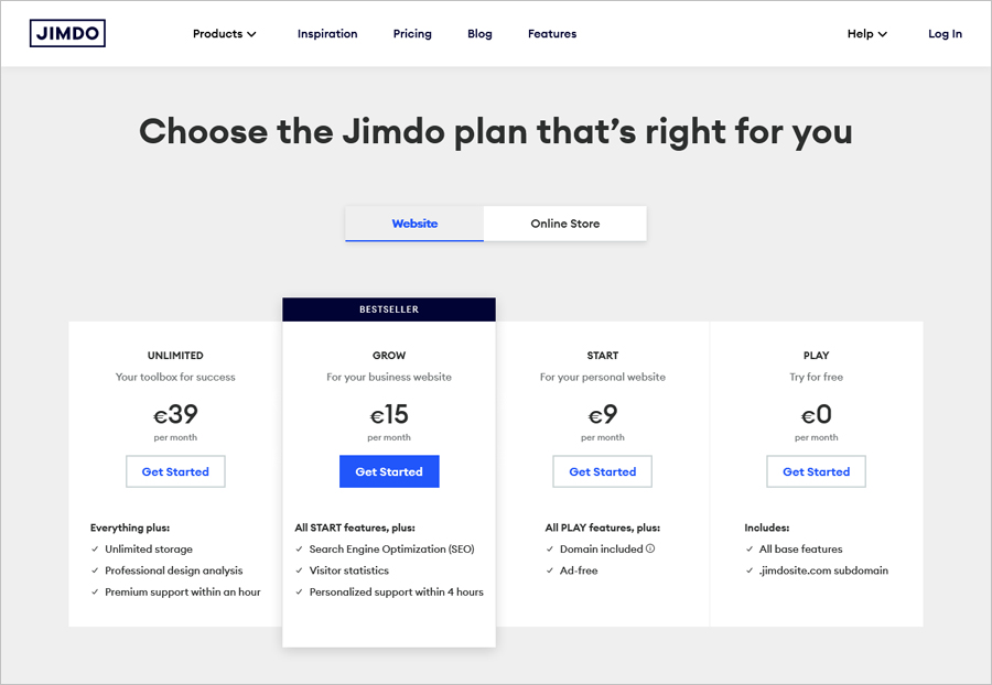 Jimdo pricing