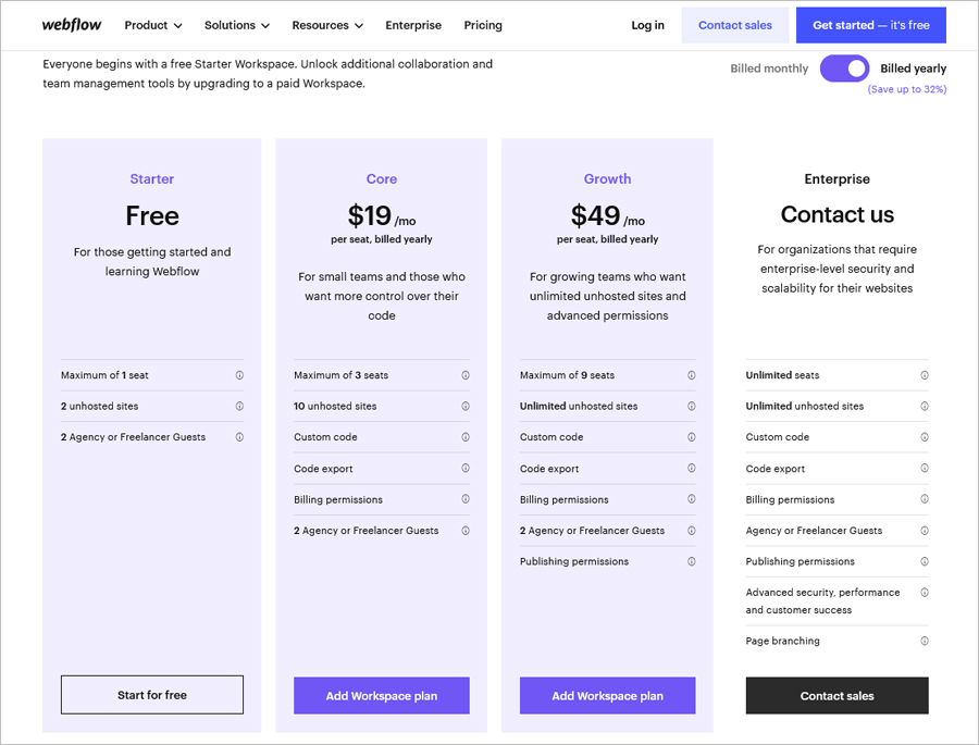 Webflow pricing