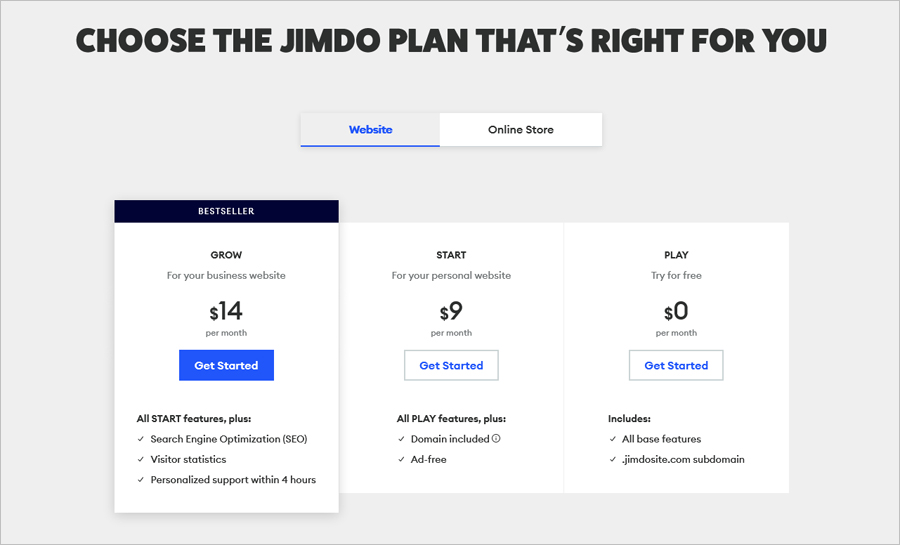 Jimdo pricing