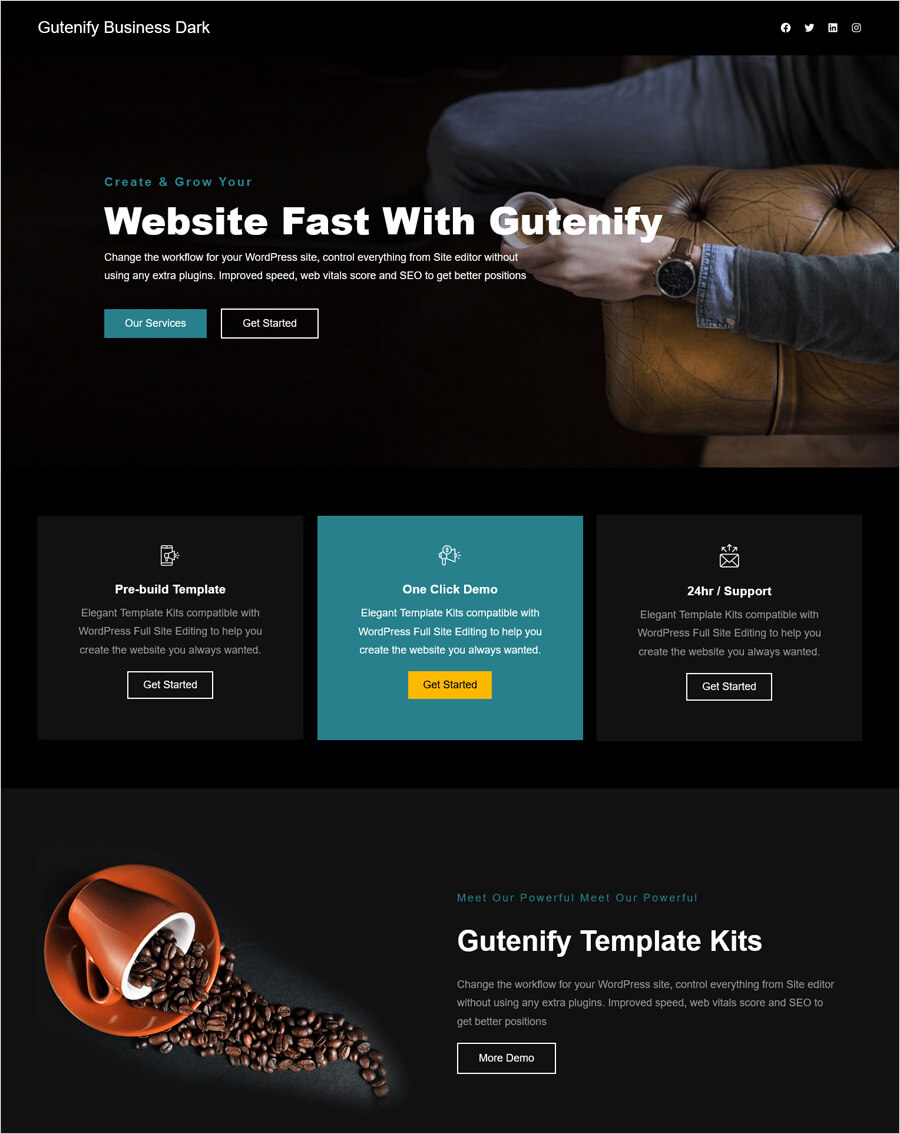 Free Gutenify Business Dark Themes