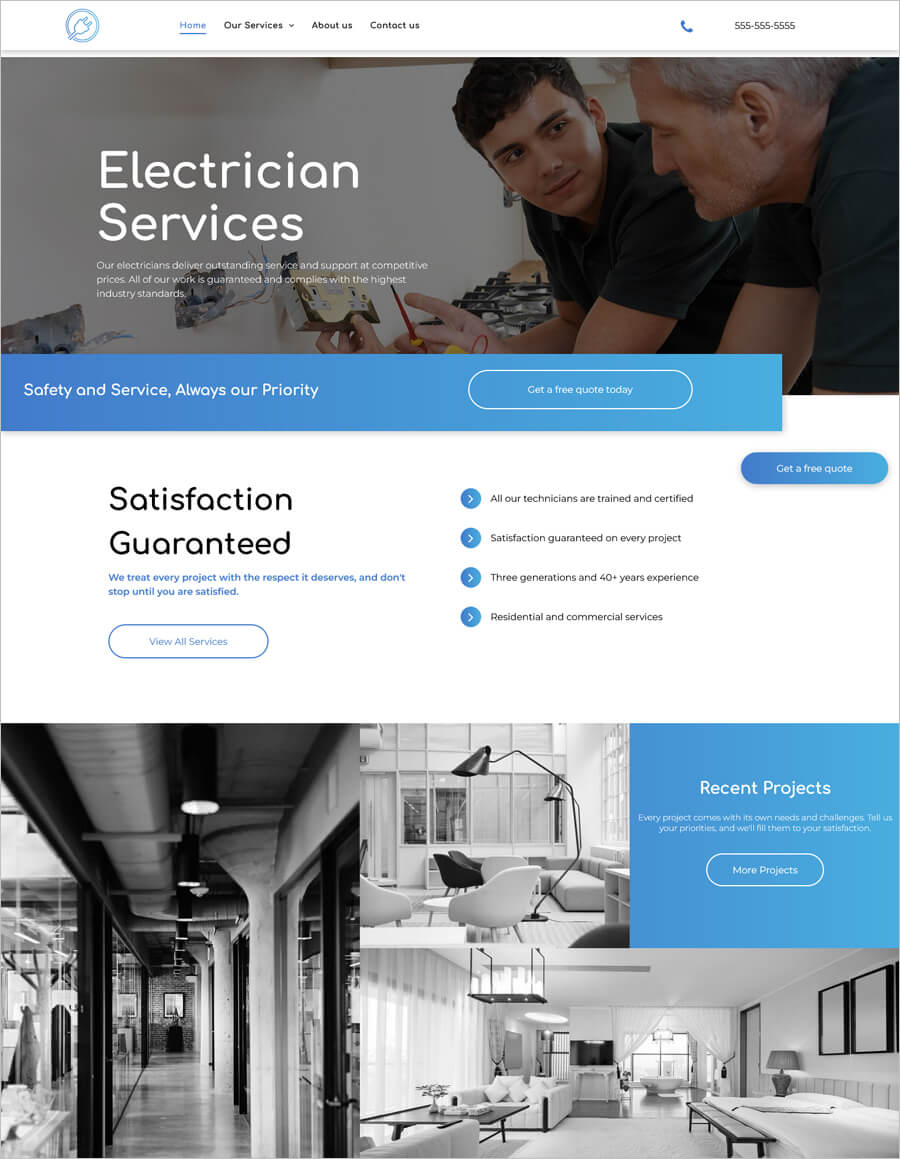 Free Electrician Services Web Template