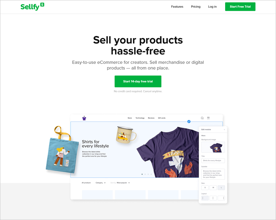 Sellfy free ecommerce website builder