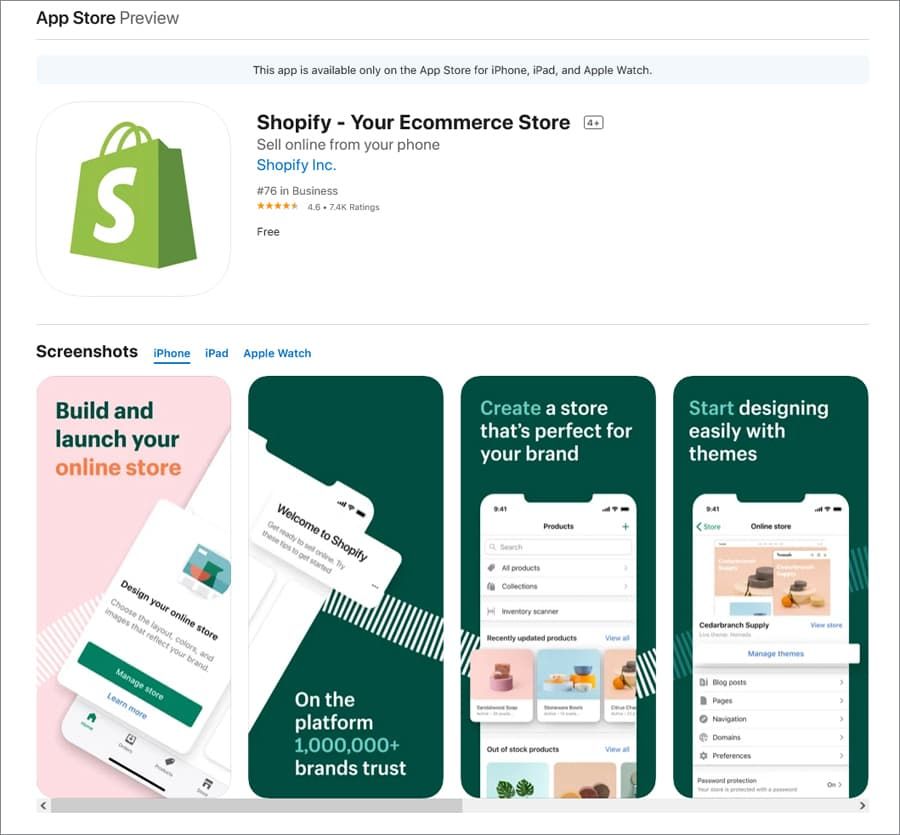 Shopify mobile app