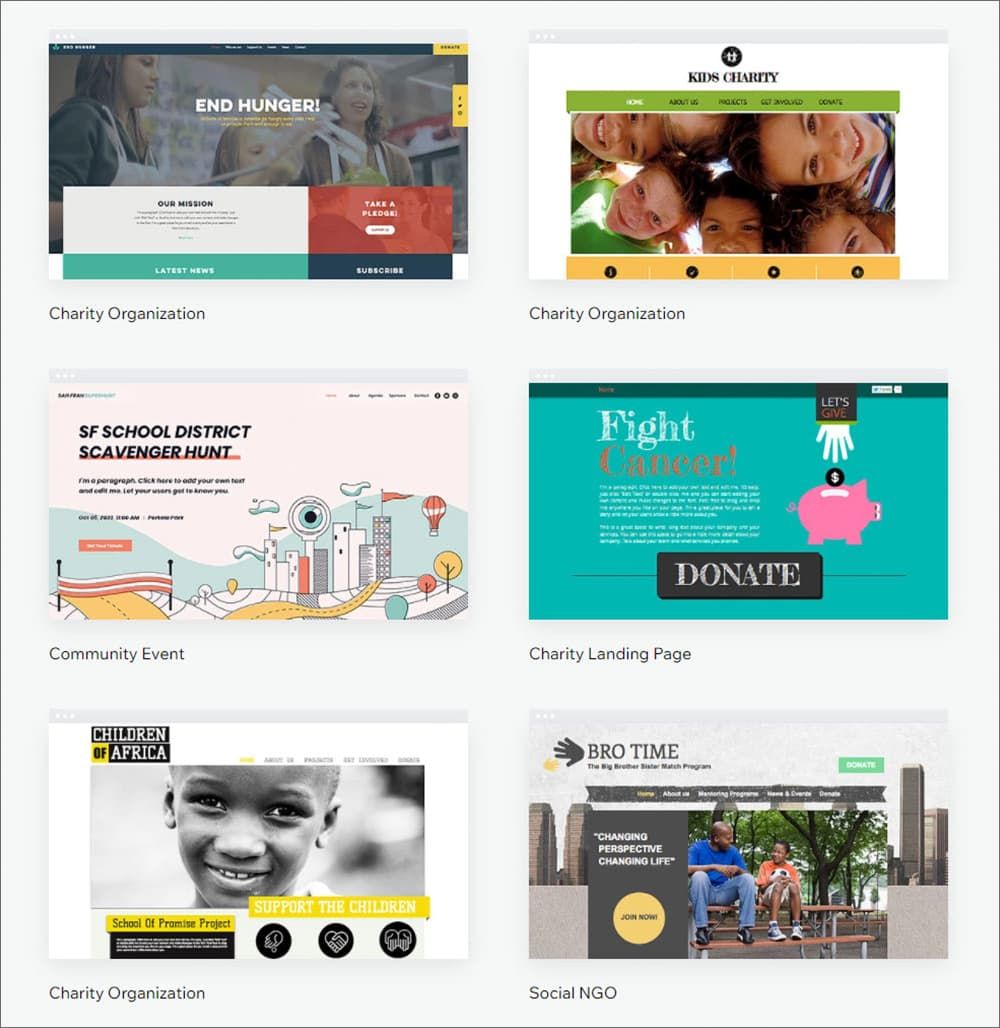 Charity Wix templates