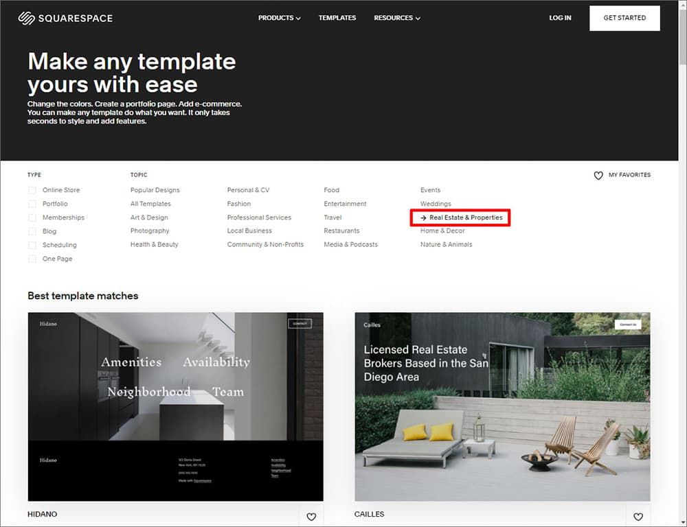 Squarespace - real estate templates