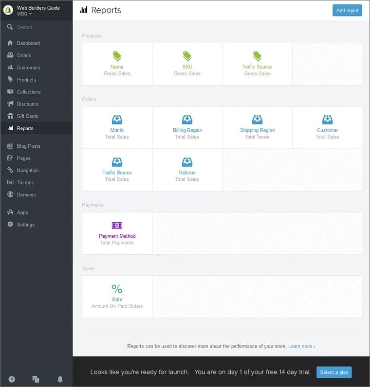 Shopify online store reports Shopify online store reports