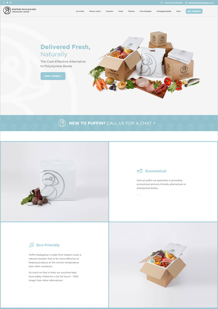 Puffin Packaging website example for business