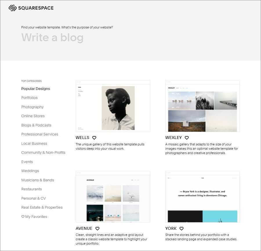Choosing Squarespace website template