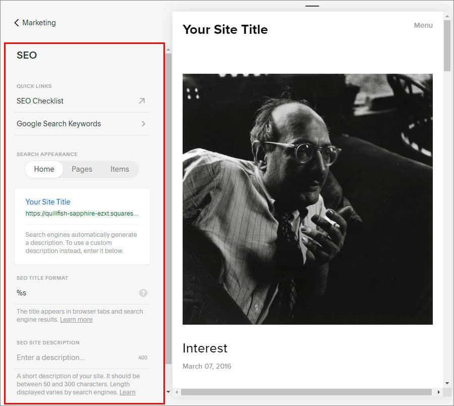 Squarespace SEO options Squarespace SEO options