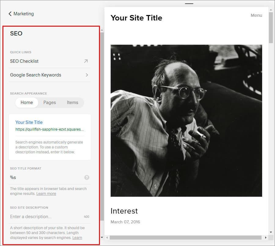 Squarespace SEO options
