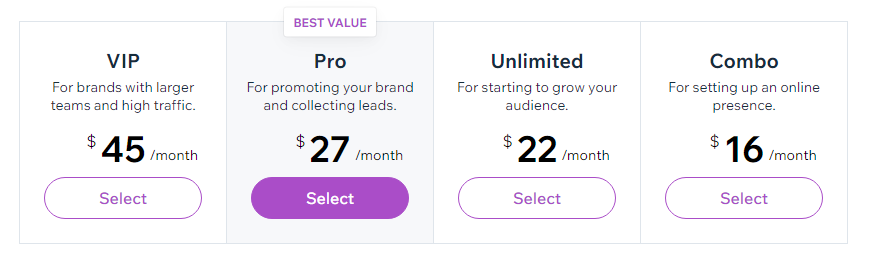 WIX pricing