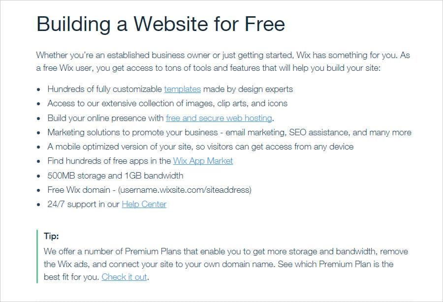 Wix free website builder