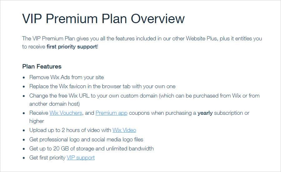 Wix VIP Premium Plan
