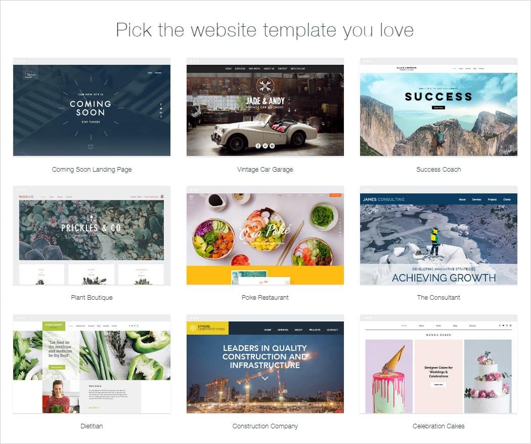 Choosing the Wix Template for a Pre-built Site
